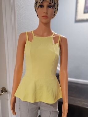 Material Girl Yellow Peplum Tank Top with Double Straps